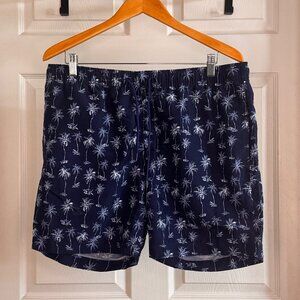 Construct Men's Blue w/ White Palm Tree Print Swim Shorts w/ 6" Inseam